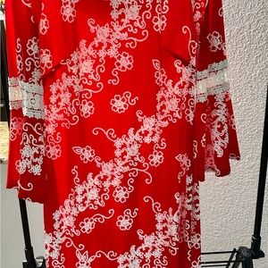 Glamour Red and white flare sleeved dress.